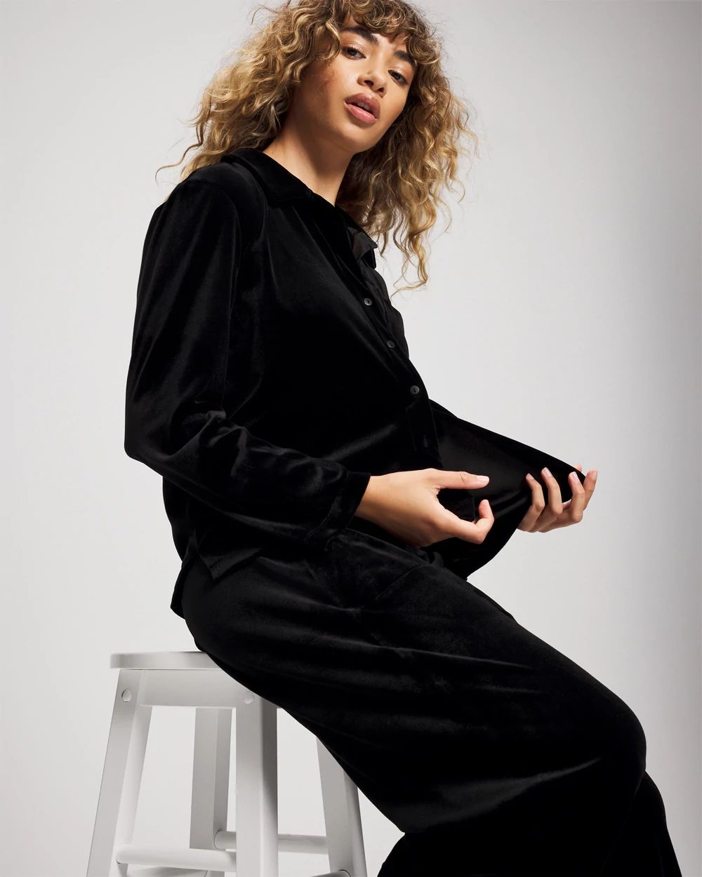 Velvet Long Sleeve Notch Collar Pajama Top | Soma